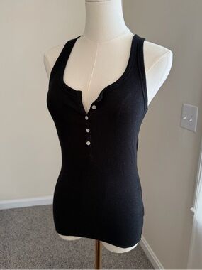 Aerie Henley No BS Tank Top - Ultra Soft Black Ribbed Material & Racerback Small